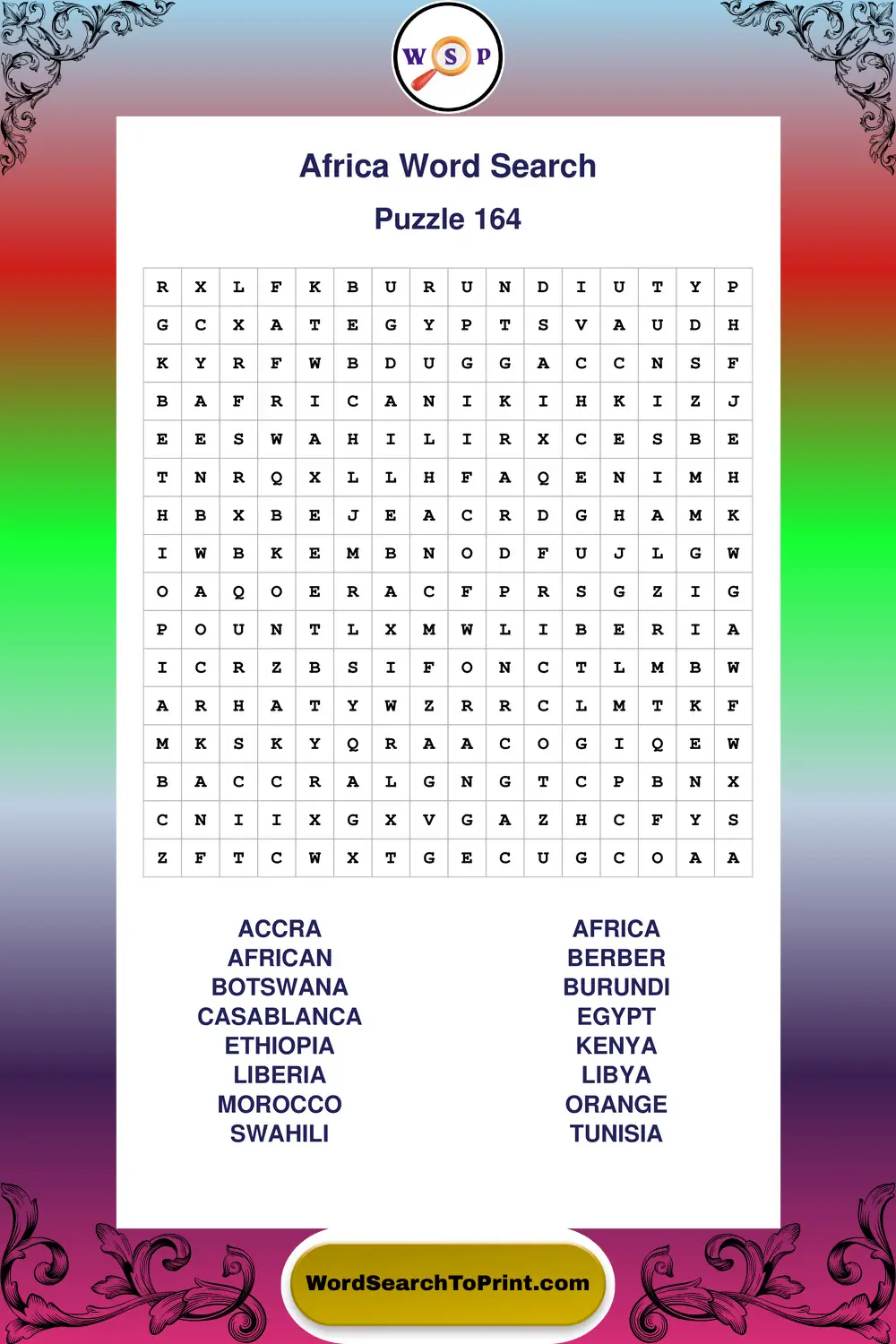 Africa Word Search Puzzle 164