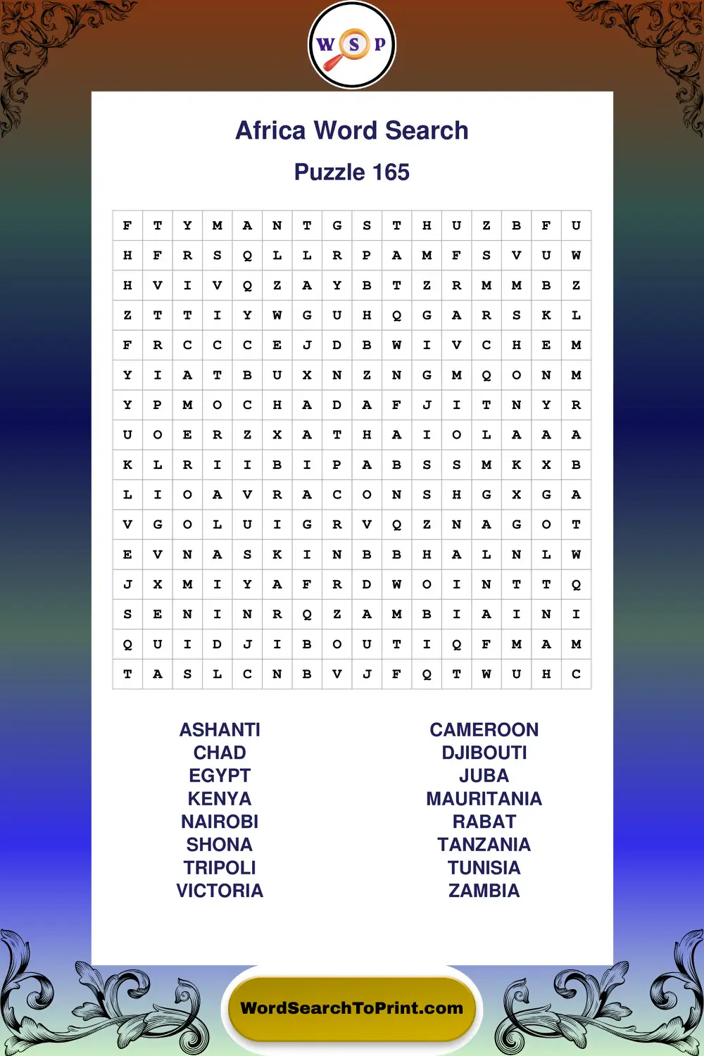 Africa Word Search Puzzle 165