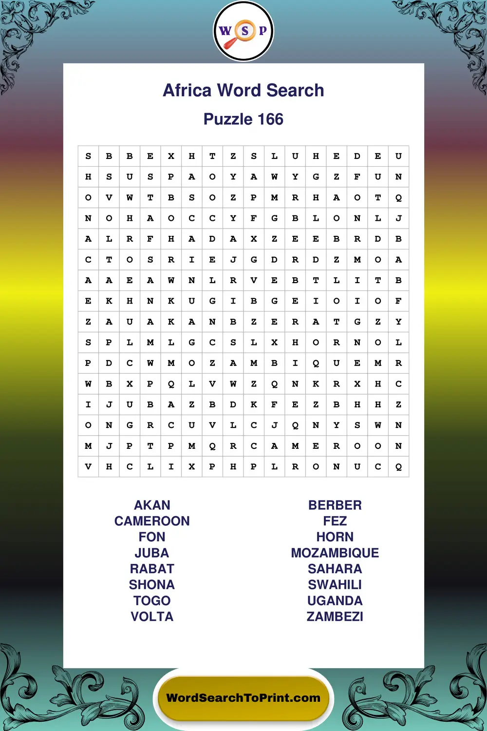 Africa Word Search Puzzle 166