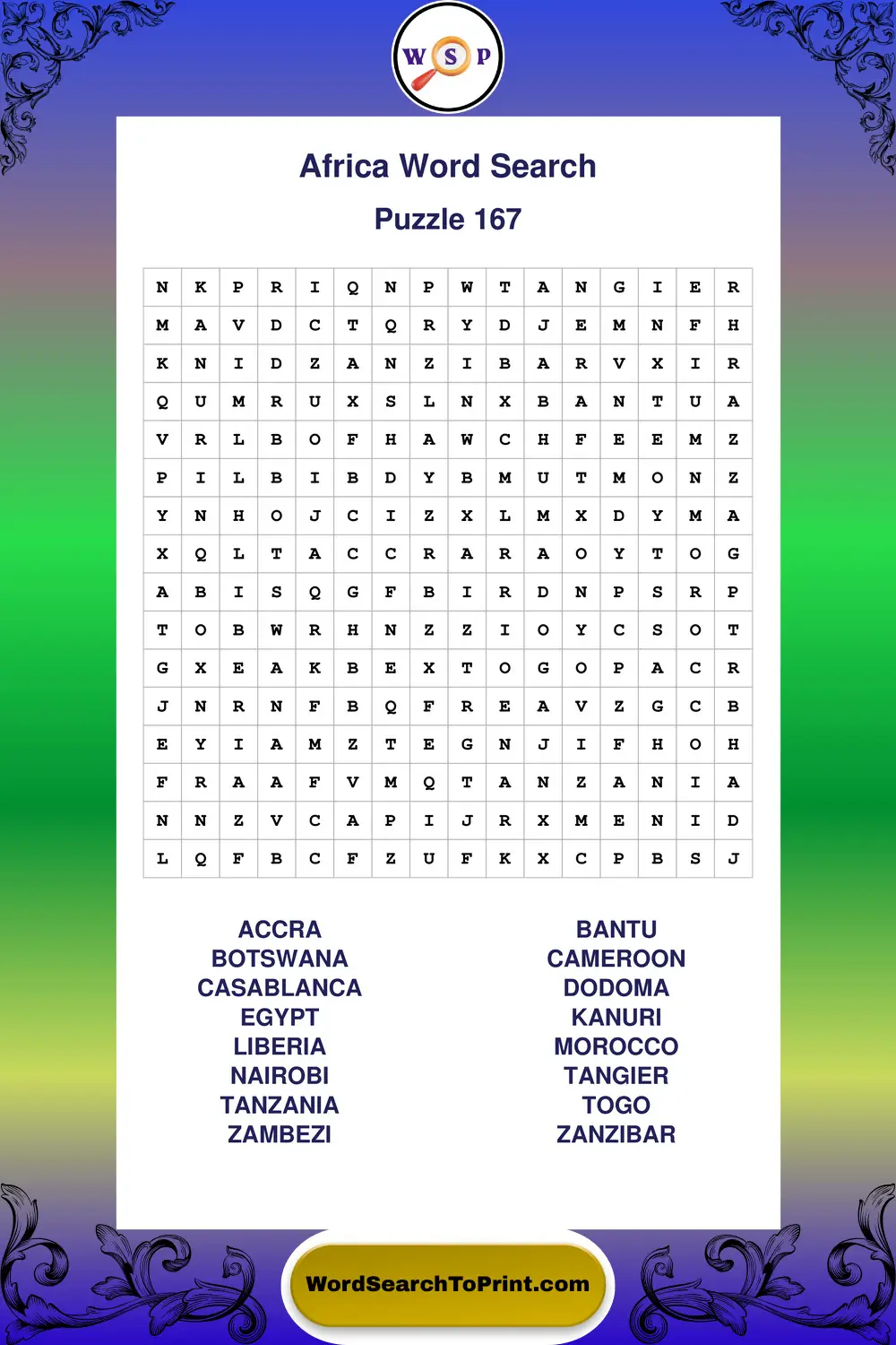 Africa Word Search Puzzle 167