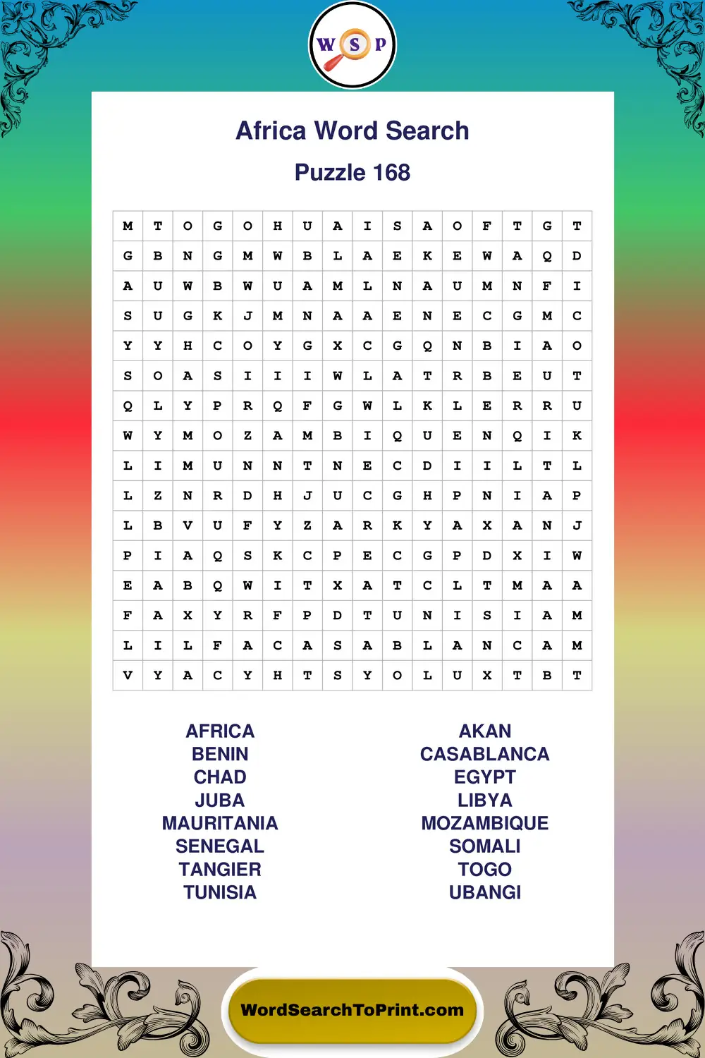 Africa Word Search Puzzle 168