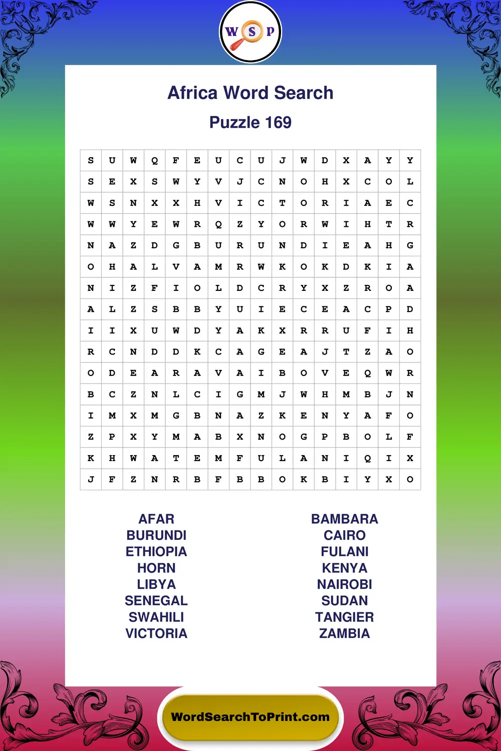 Africa Word Search Puzzle 169