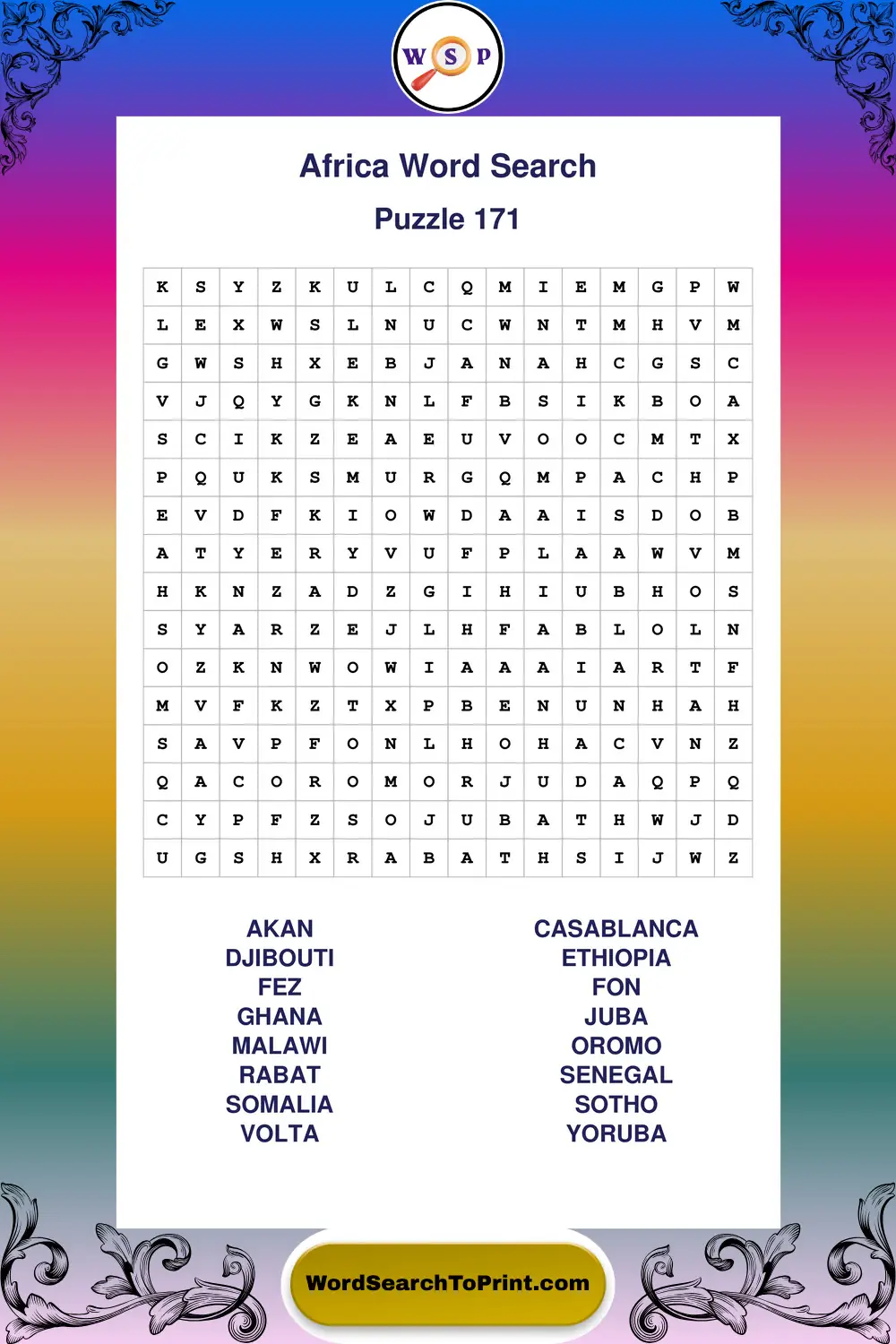 Africa Word Search Puzzle 171