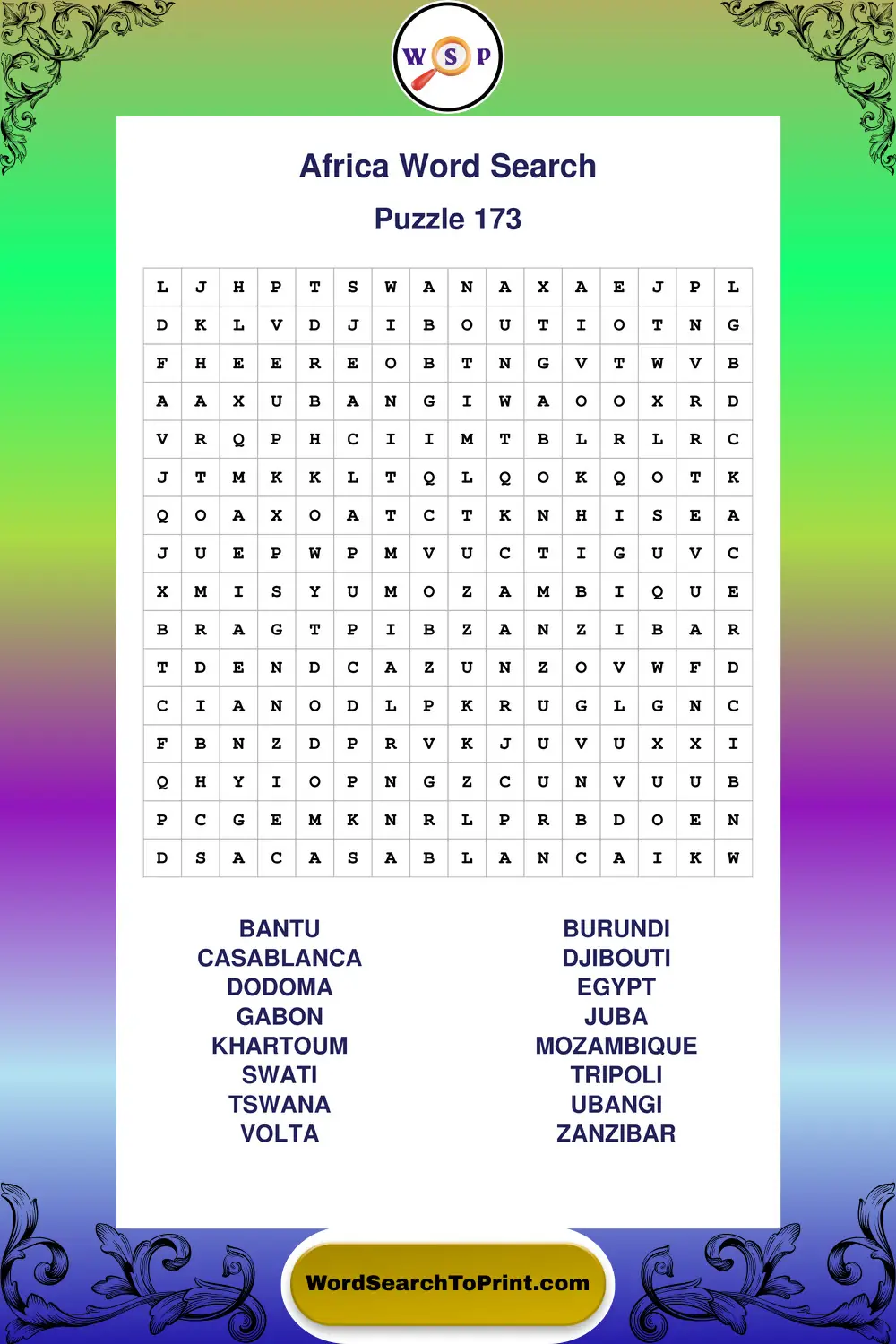Africa Word Search Puzzle 173