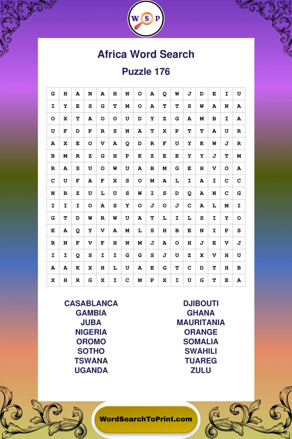 Africa Word Search Puzzle 176