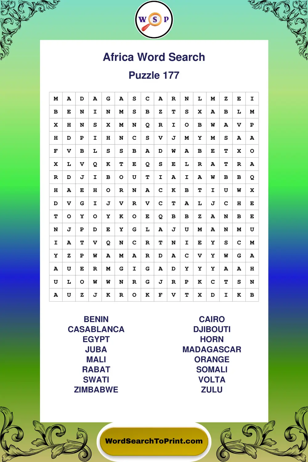 Africa Word Search Puzzle 177