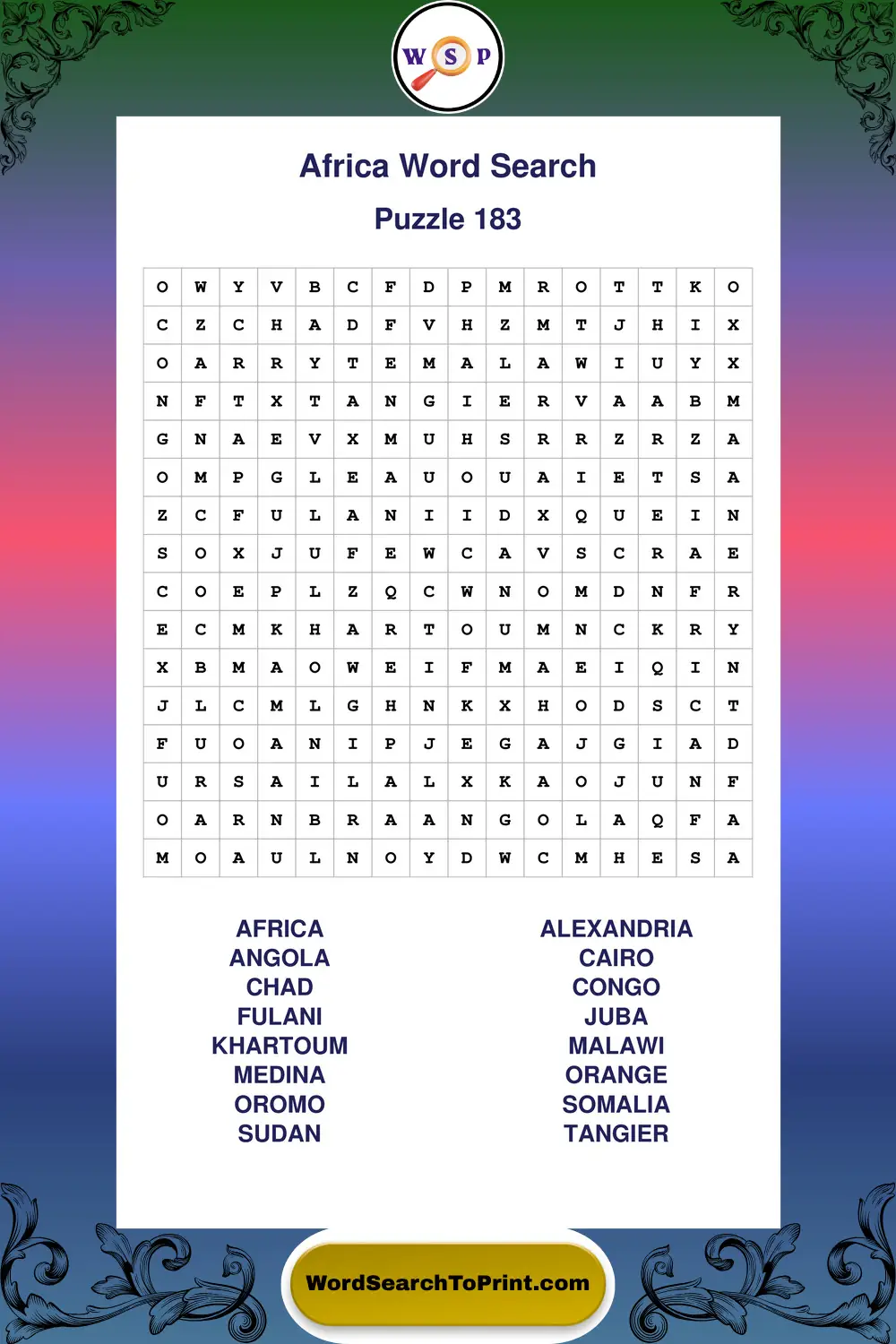 Africa Word Search Puzzle 183