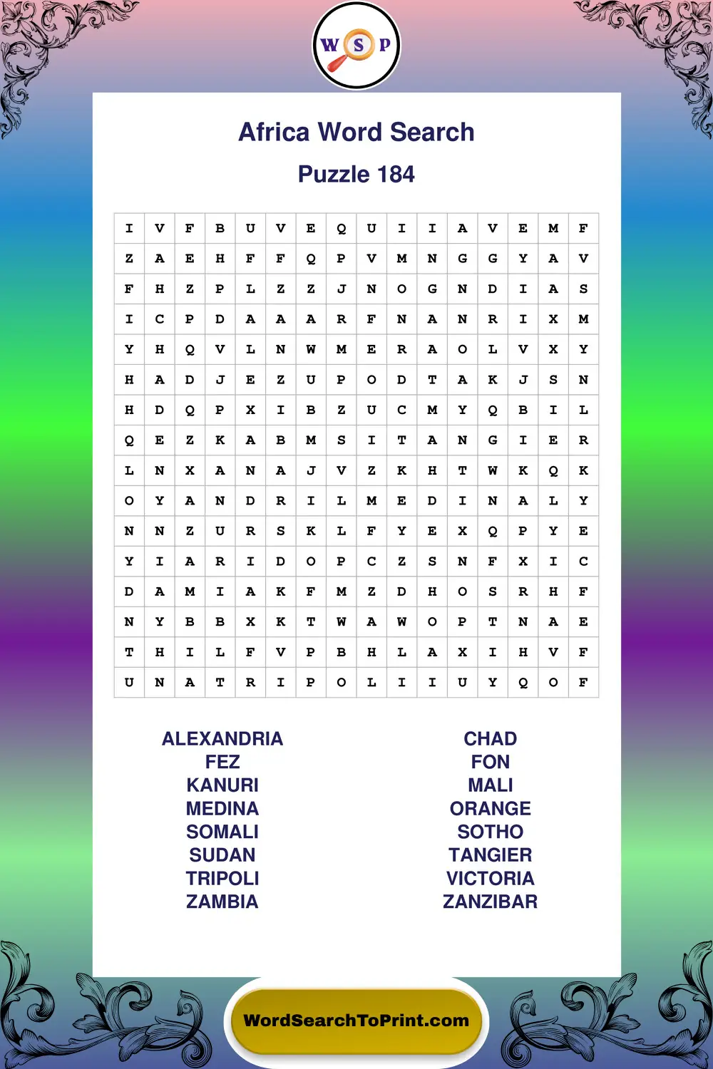 Africa Word Search Puzzle 184