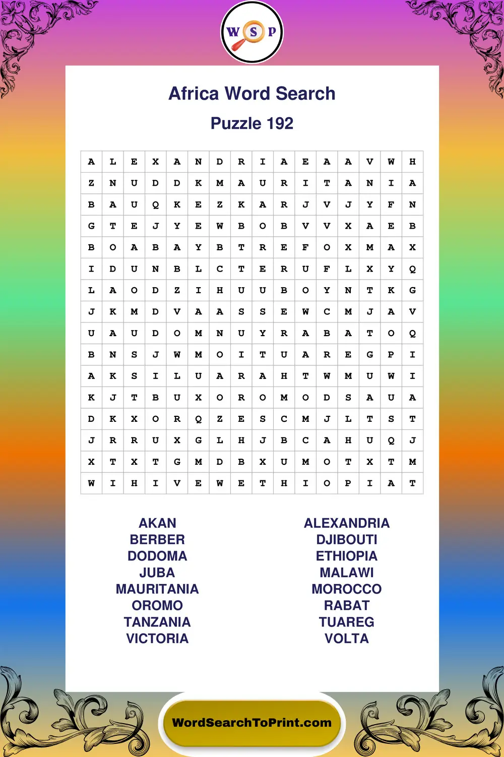 Africa Word Search Puzzle 192