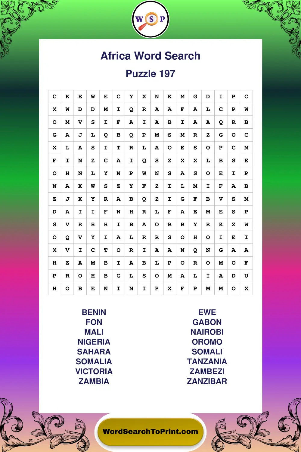 Africa Word Search Puzzle 197
