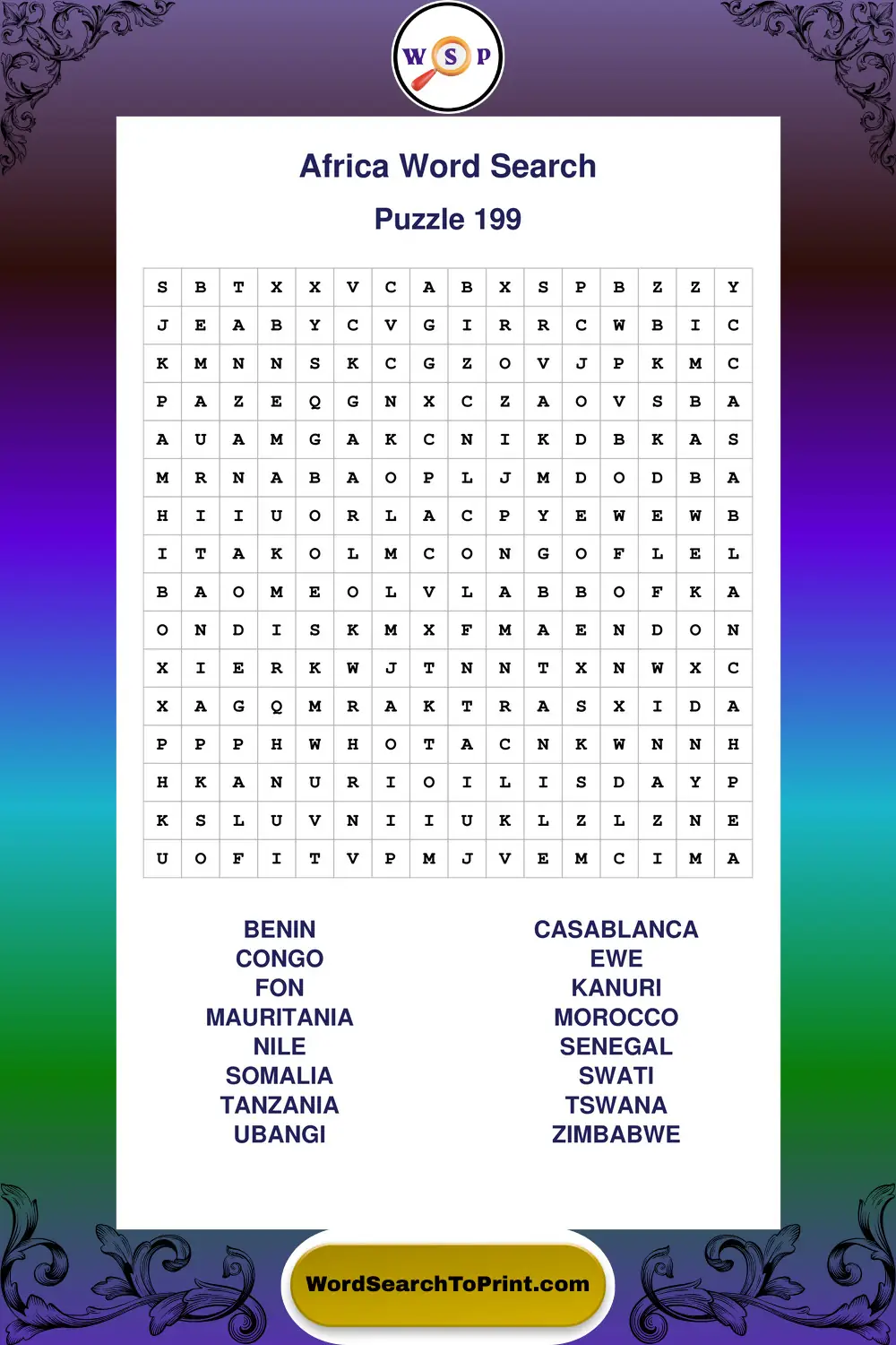 Africa Word Search Puzzle 199