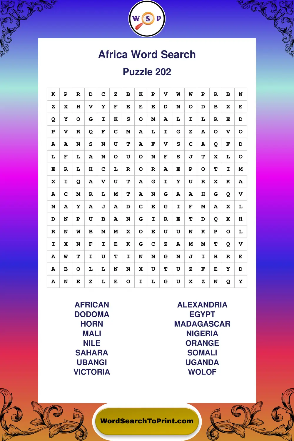 Africa Word Search Puzzle 202
