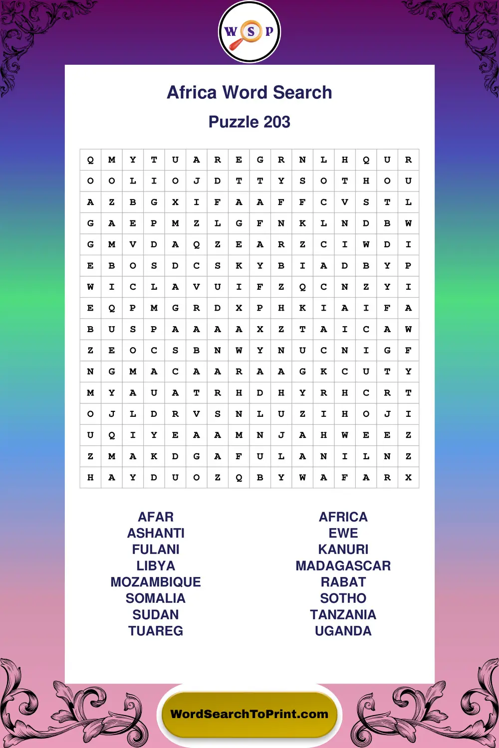 Africa Word Search Puzzle 203