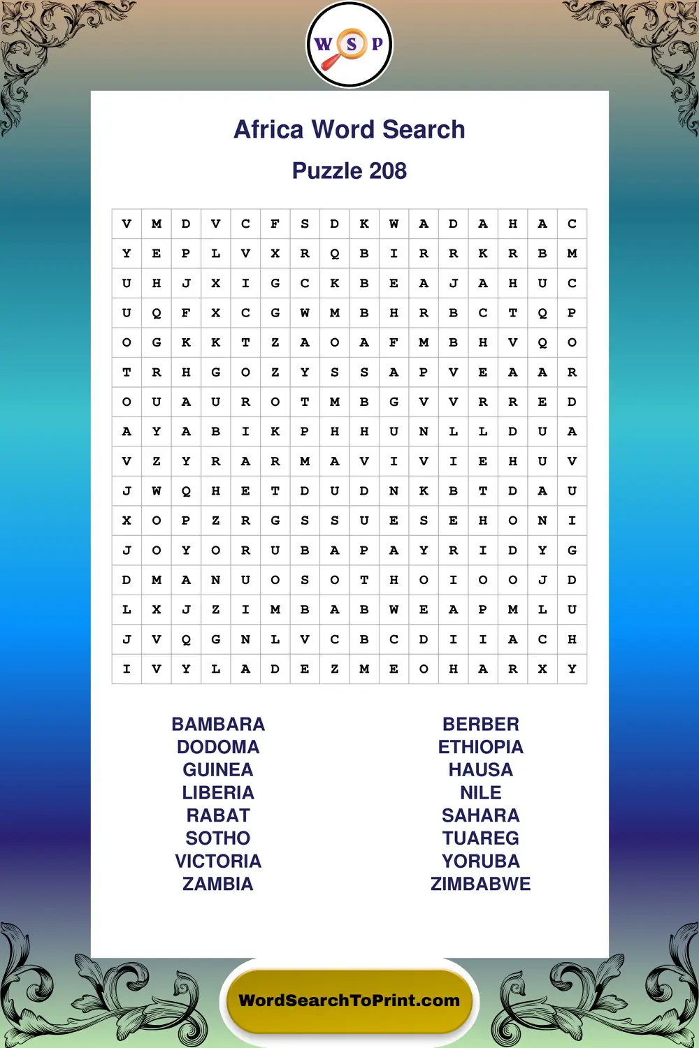 Africa Word Search Puzzle 208