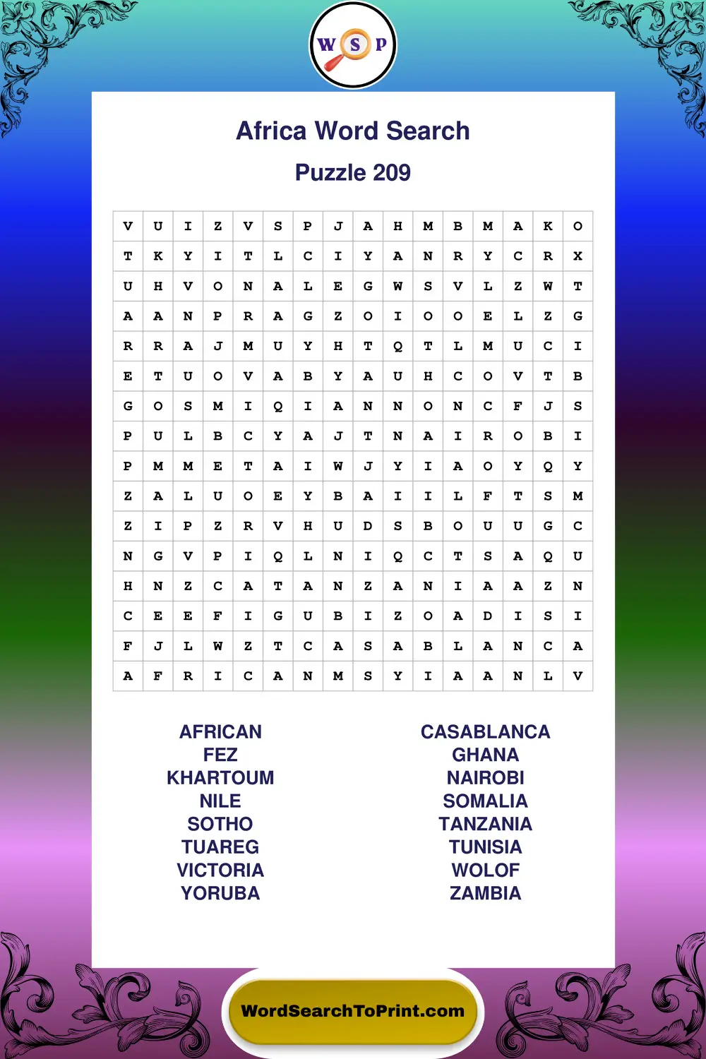 Africa Word Search Puzzle 209