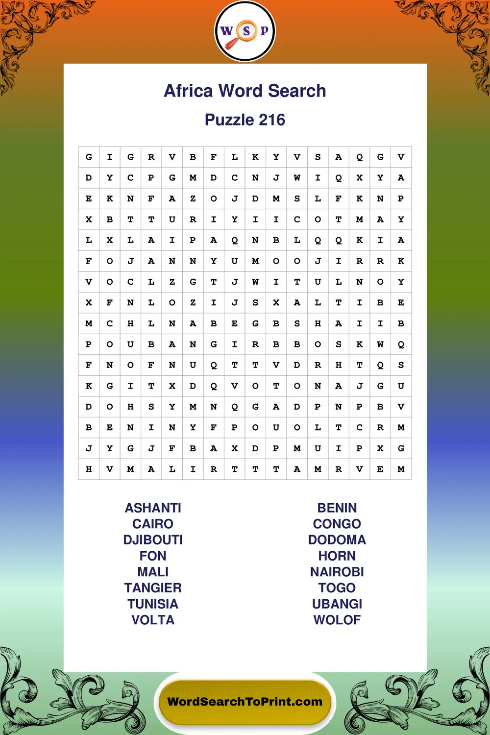 Africa Word Search Puzzle 216