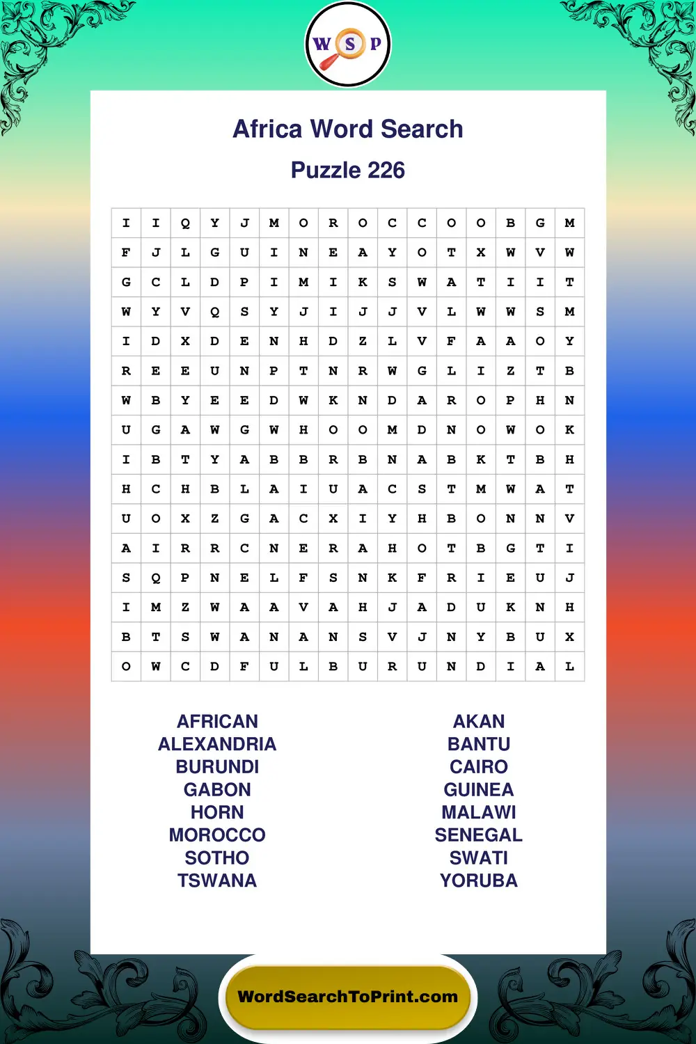 Africa Word Search Puzzle 226