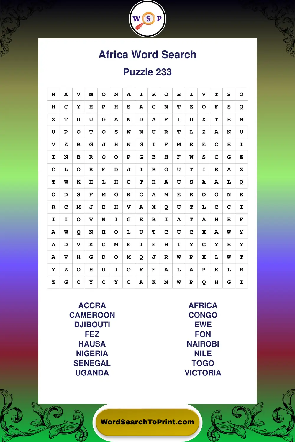 Africa Word Search Puzzle 233