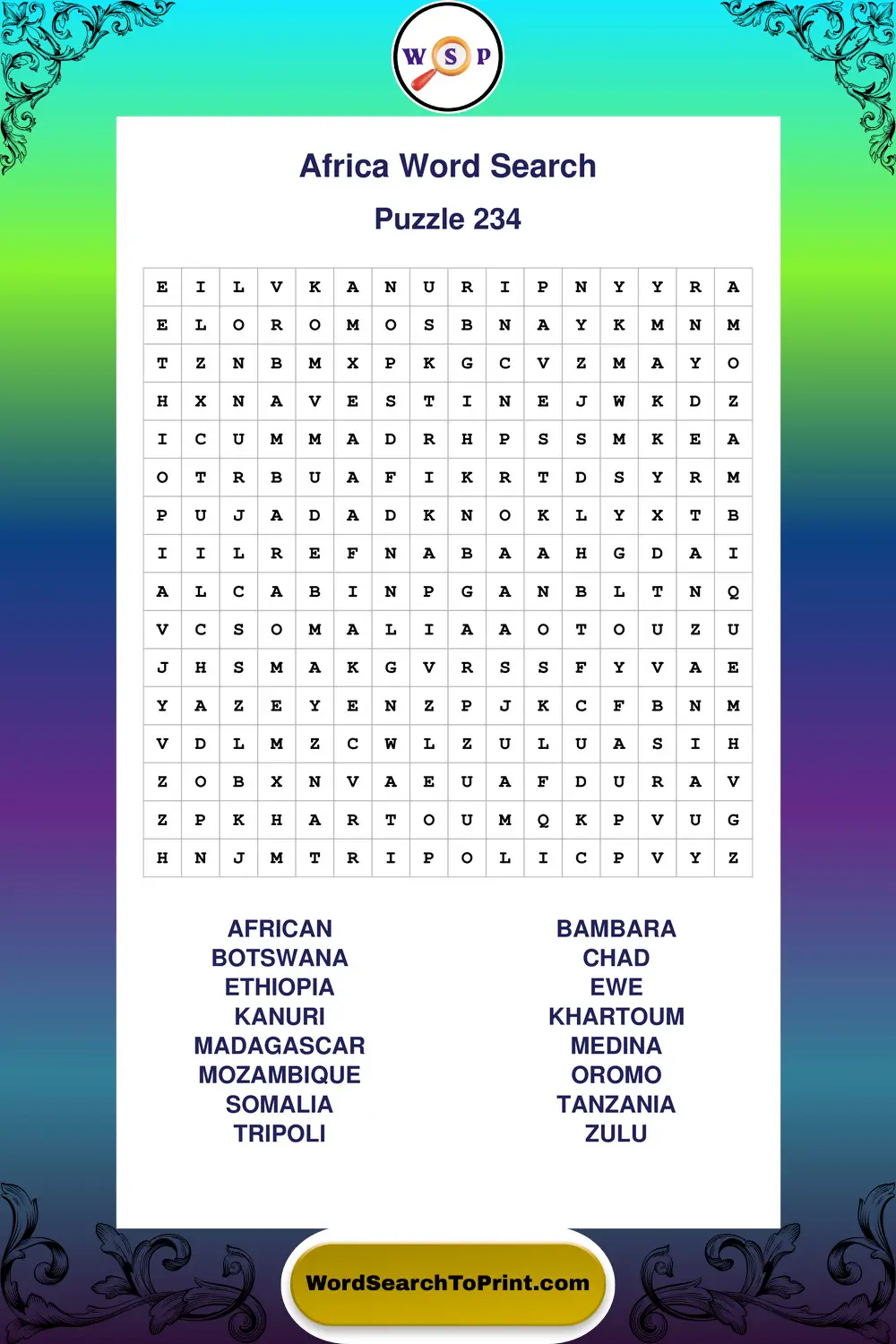 Africa Word Search Puzzle 234