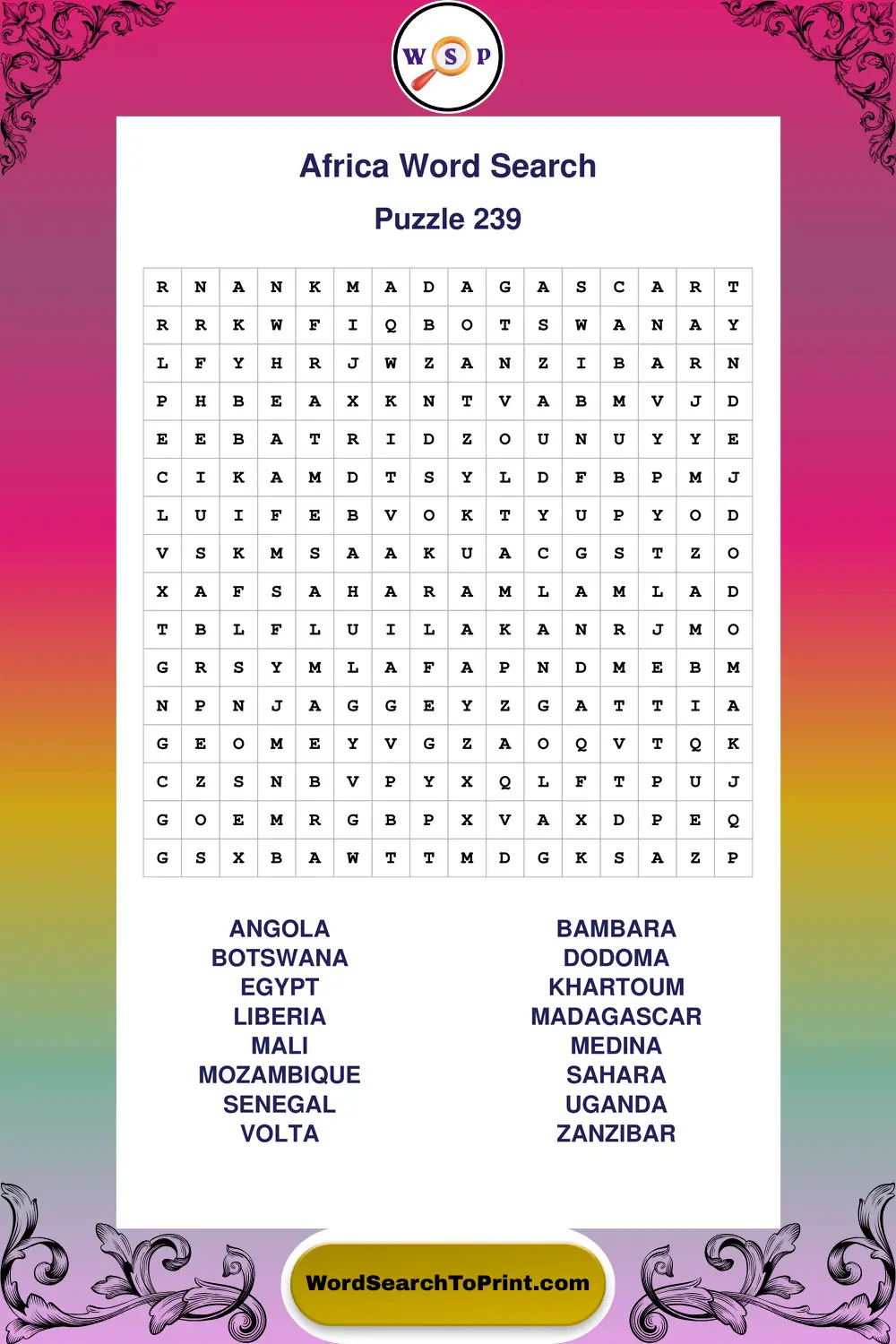 Africa Word Search Puzzle 239