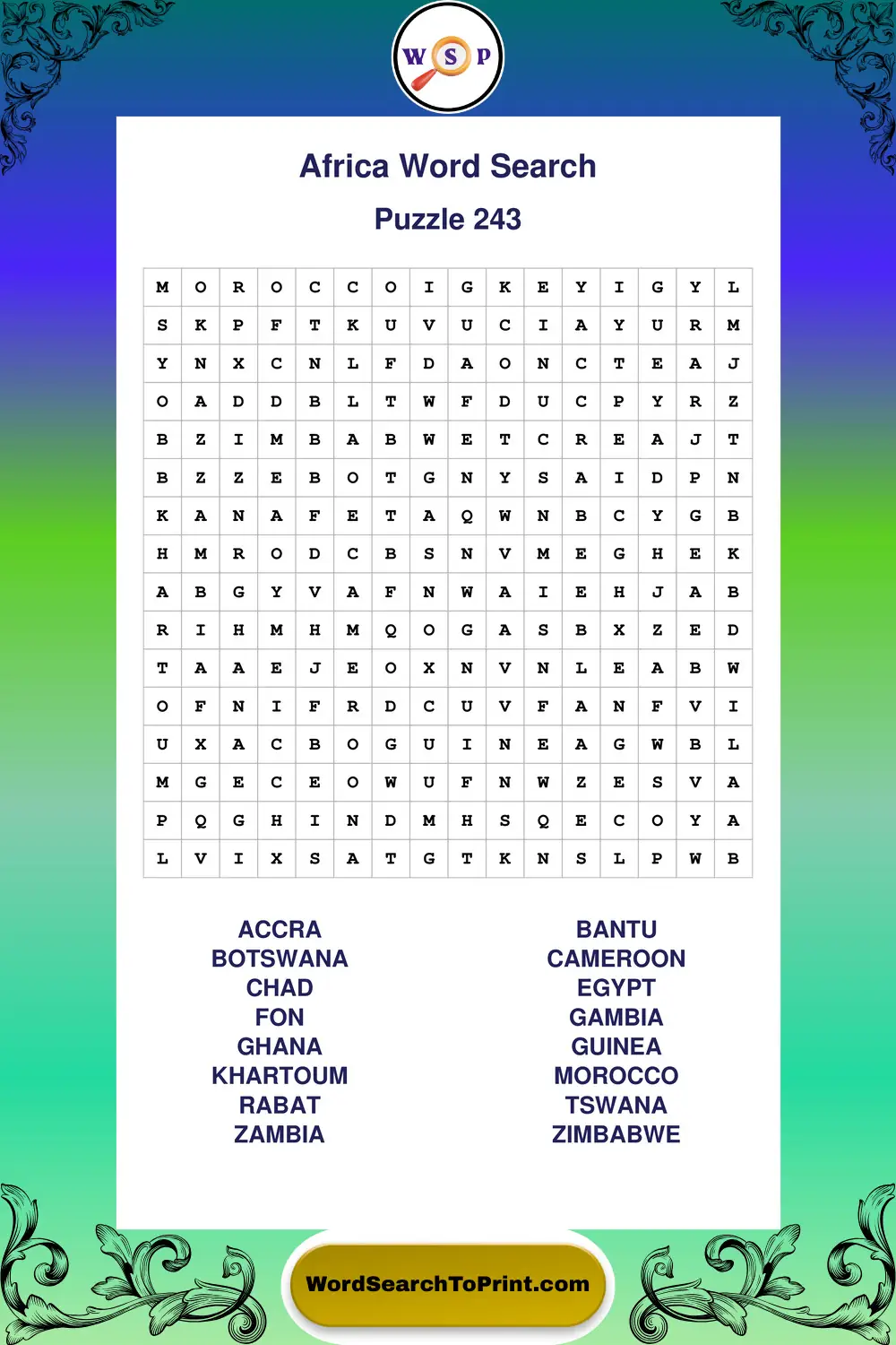 Africa Word Search Puzzle 243