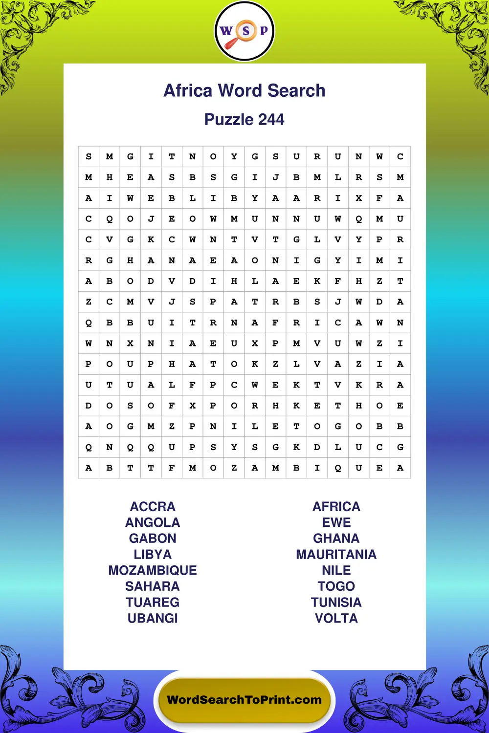 Africa Word Search Puzzle 244