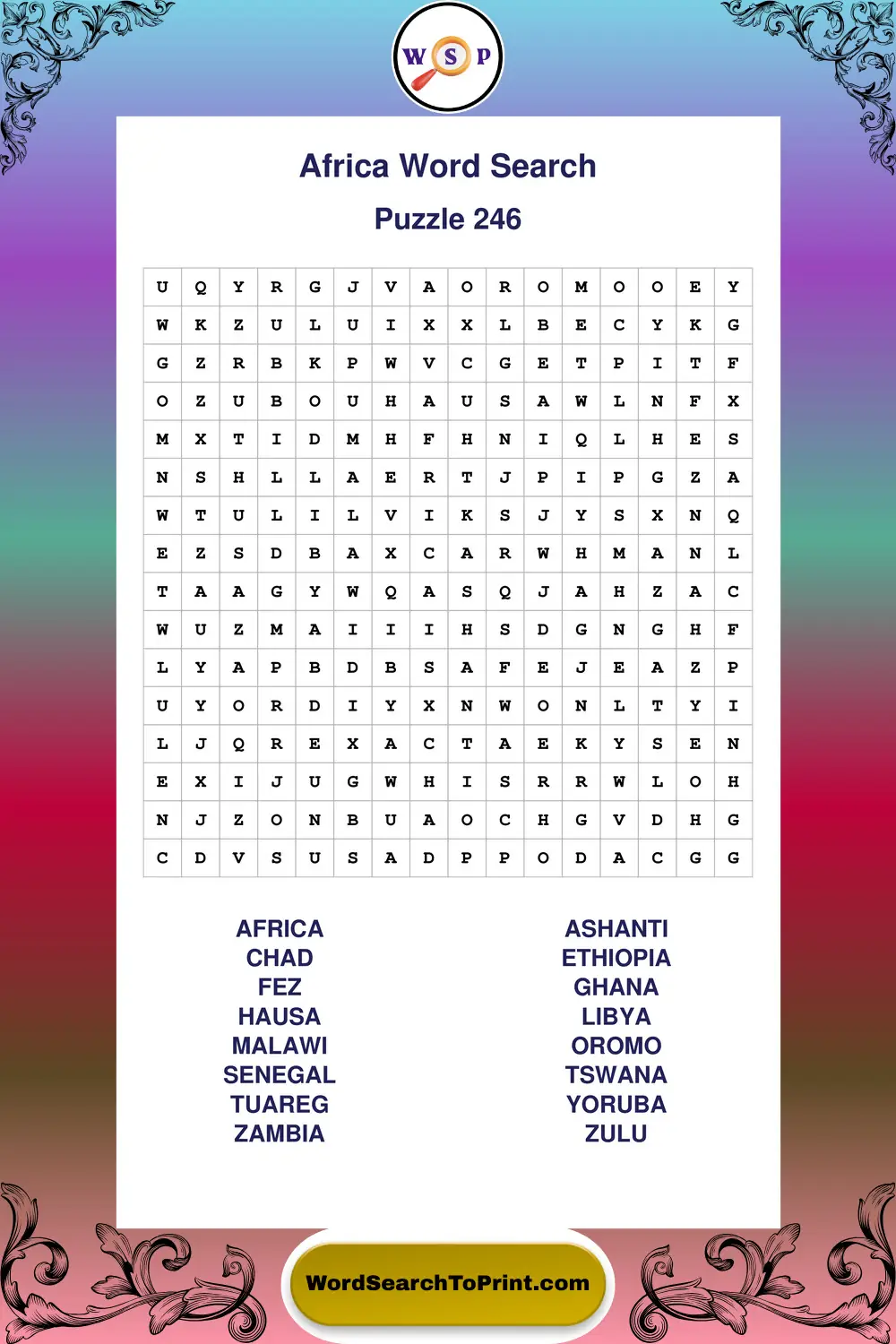 Africa Word Search Puzzle 246