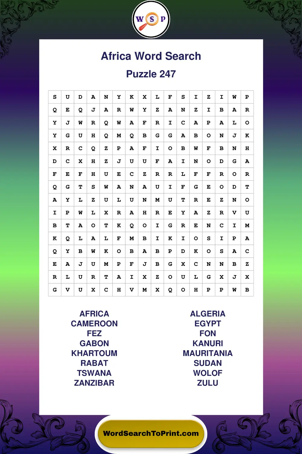 Africa Word Search Puzzle 247