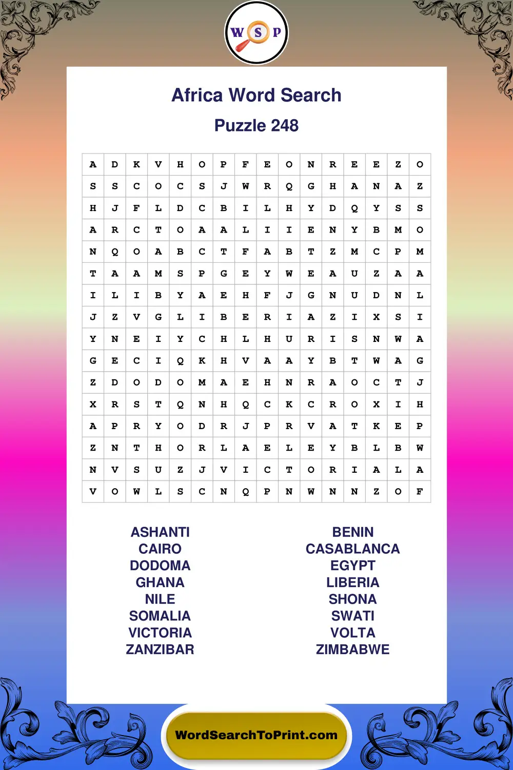 Africa Word Search Puzzle 248