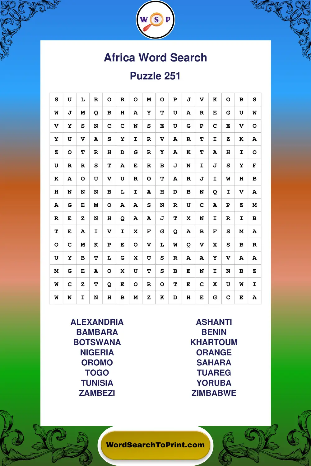 Africa Word Search Puzzle 251