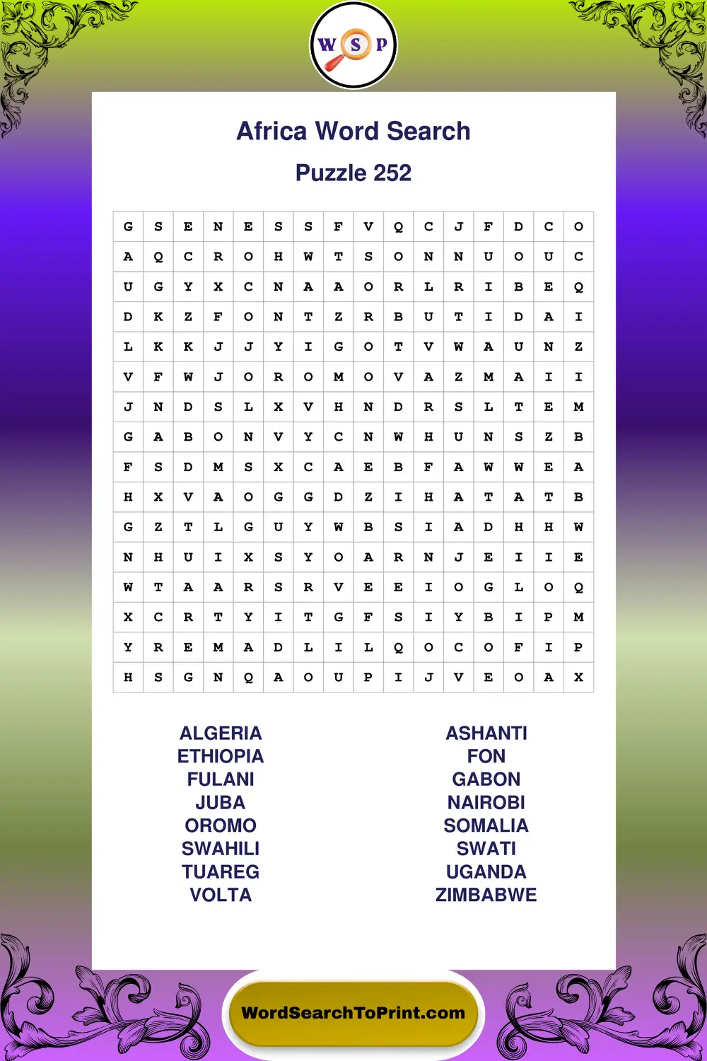 Africa Word Search Puzzle 252