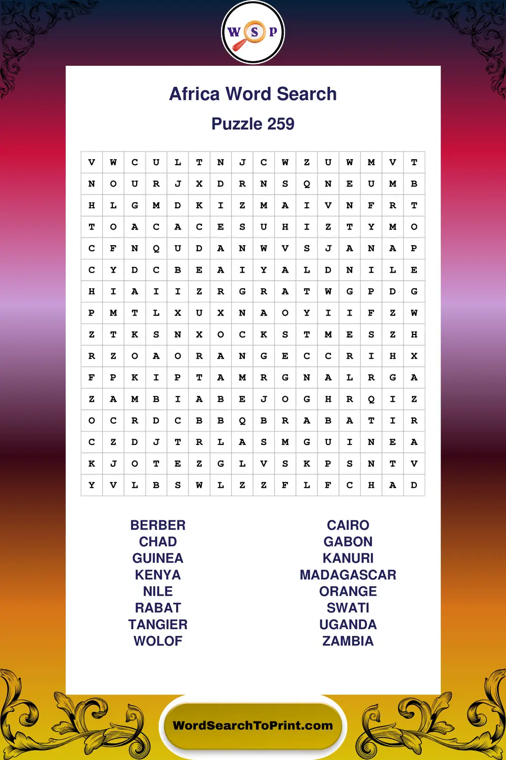 Africa Word Search Puzzle 259