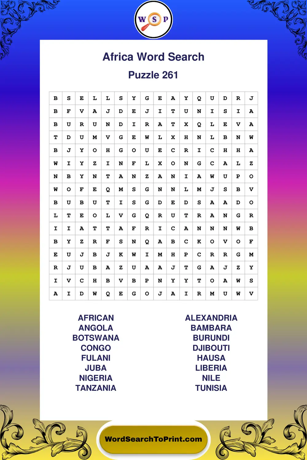 Africa Word Search Puzzle 261