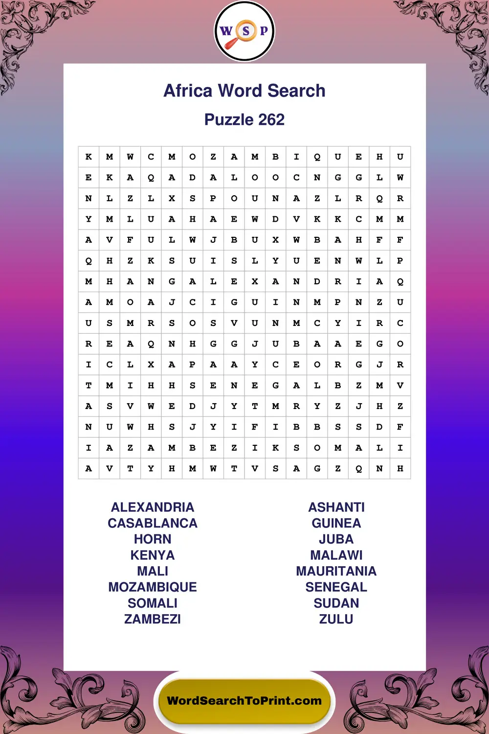 Africa Word Search Puzzle 262