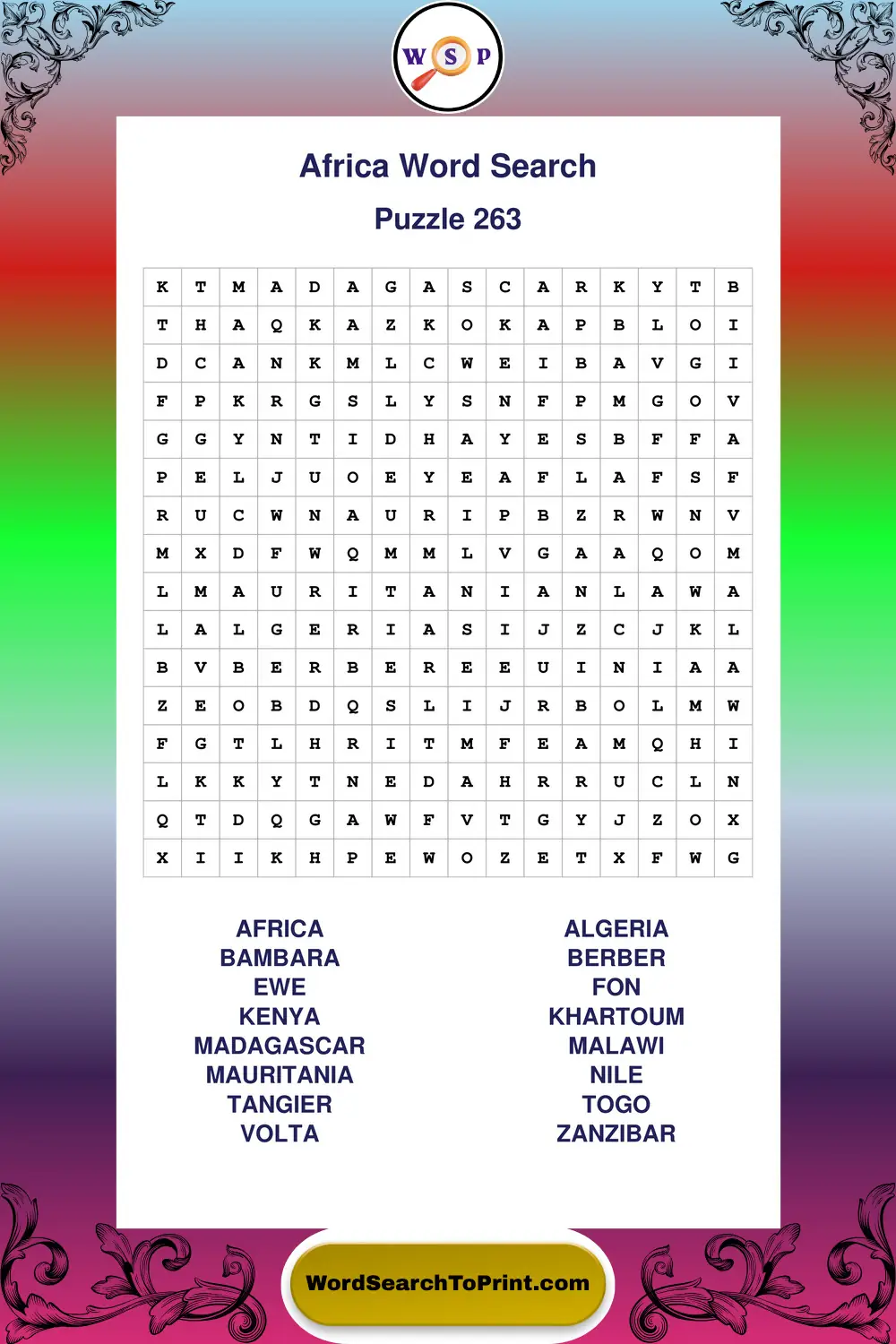 Africa Word Search Puzzle 263