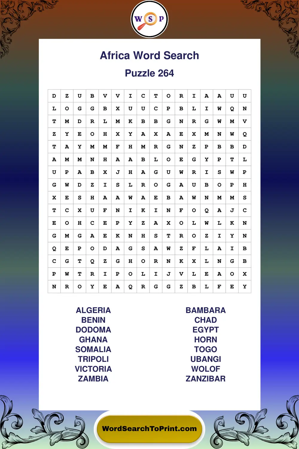 Africa Word Search Puzzle 264