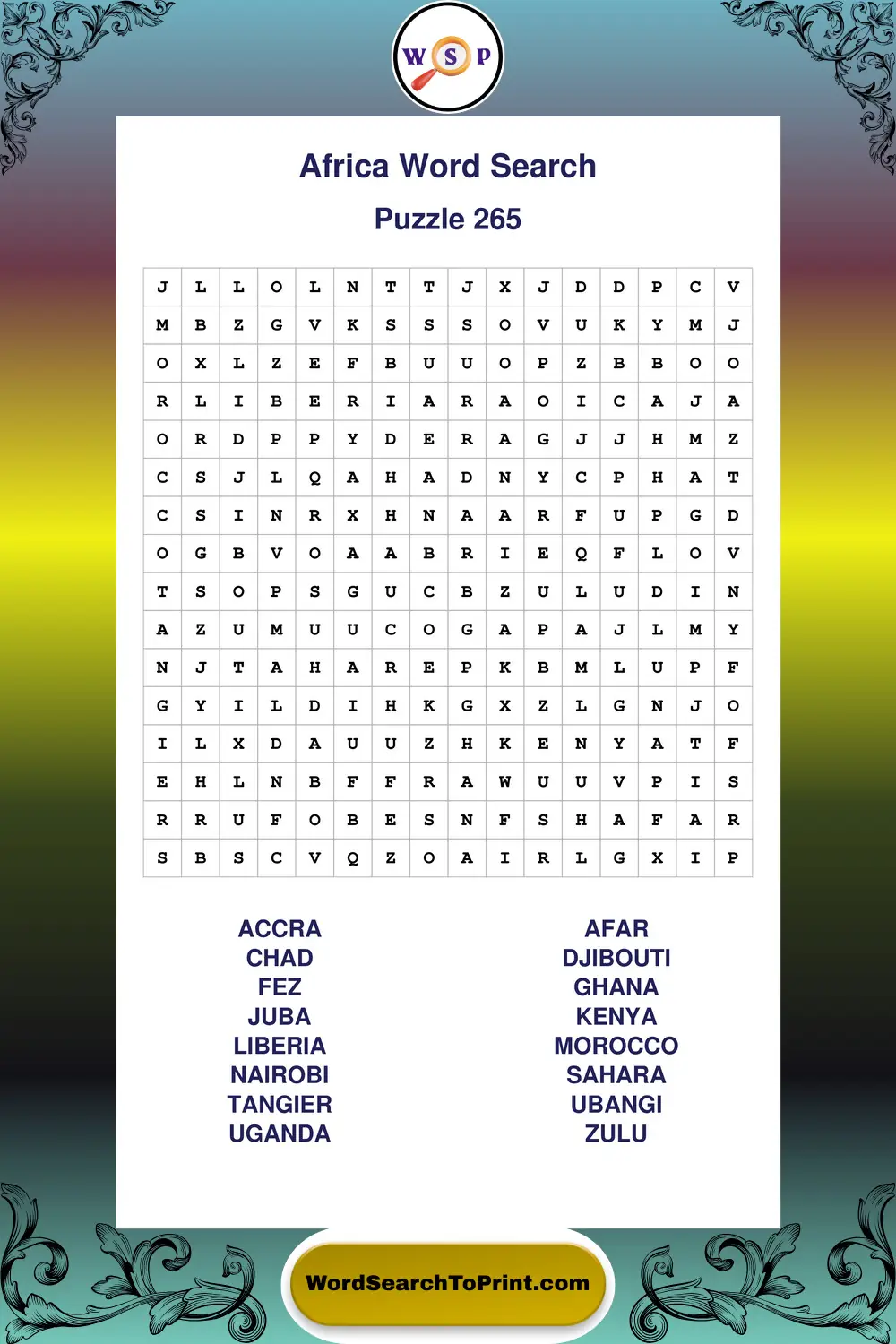 Africa Word Search Puzzle 265