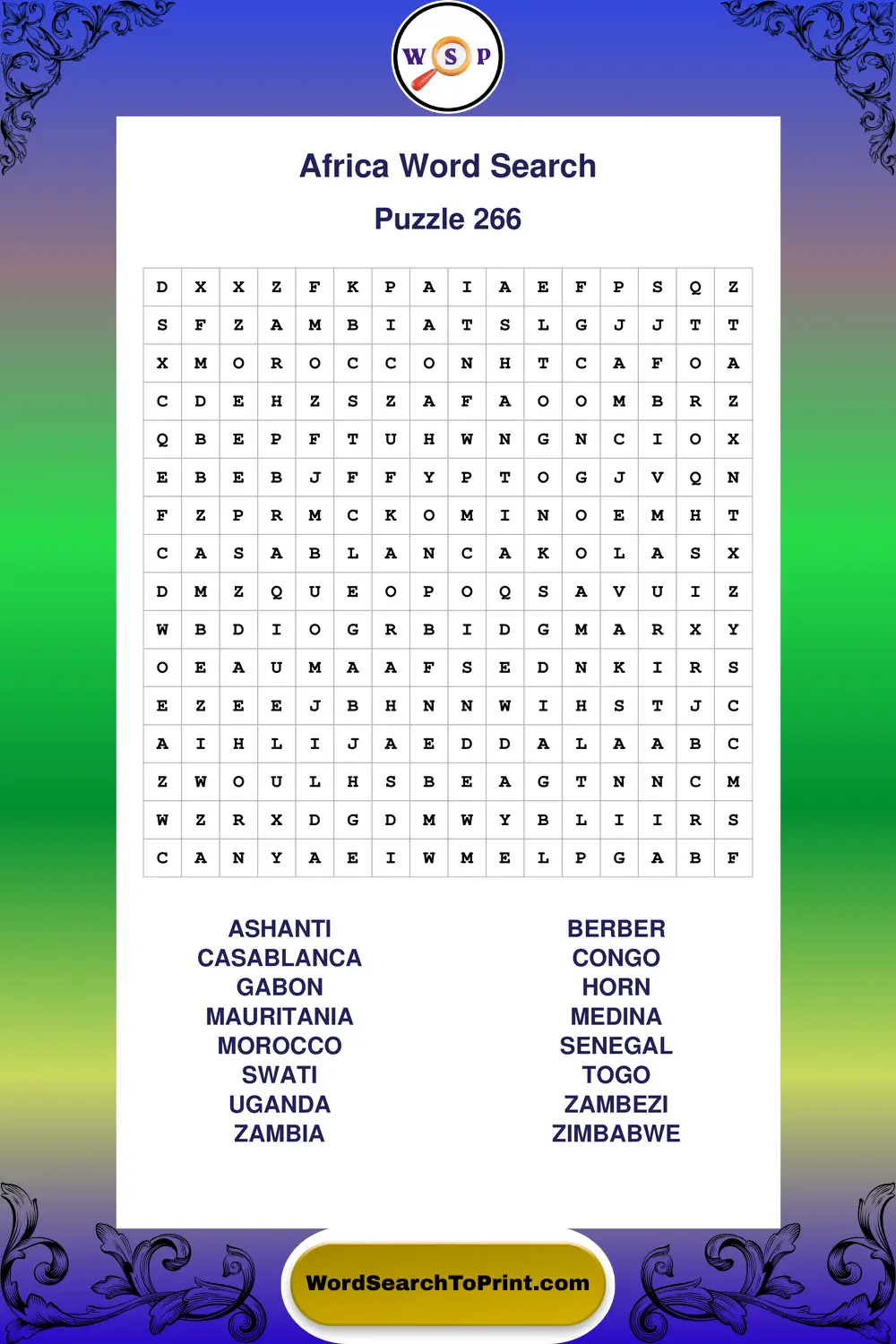 Africa Word Search Puzzle 266