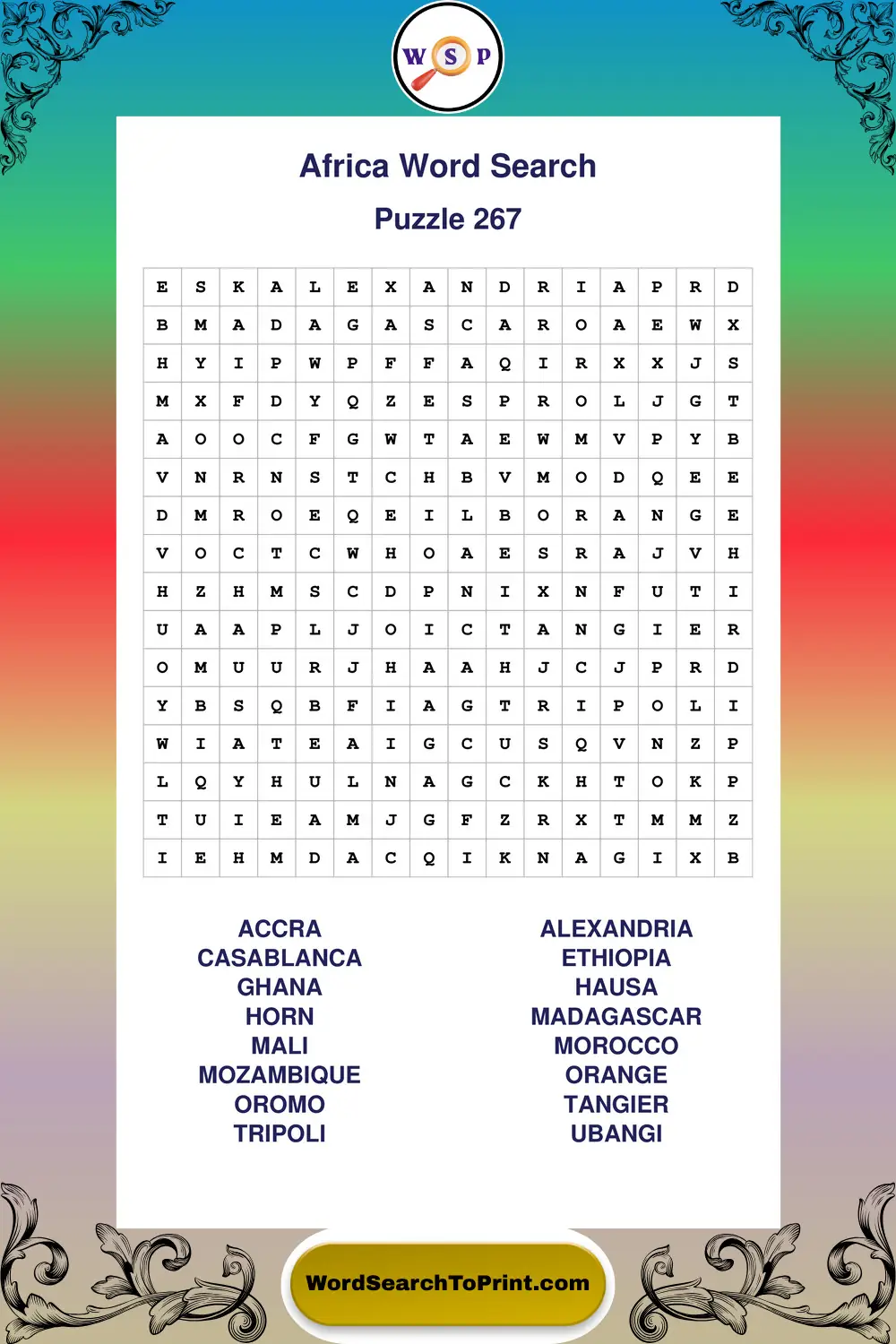 Africa Word Search Puzzle 267