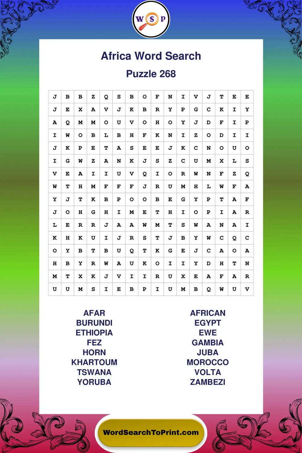 Africa Word Search Puzzle 268