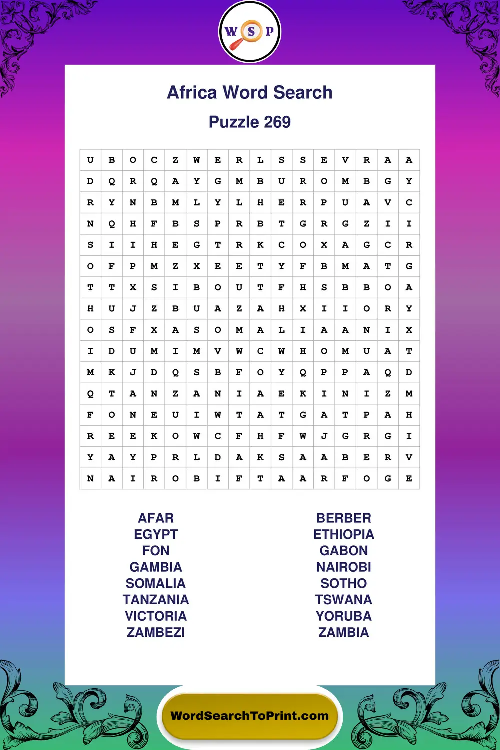 Africa Word Search Puzzle 269