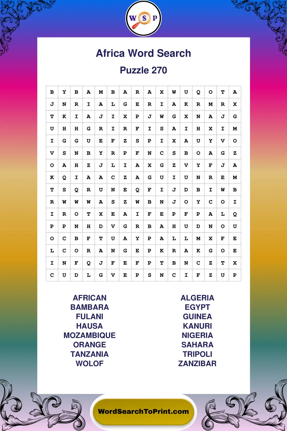 Africa Word Search Puzzle 270