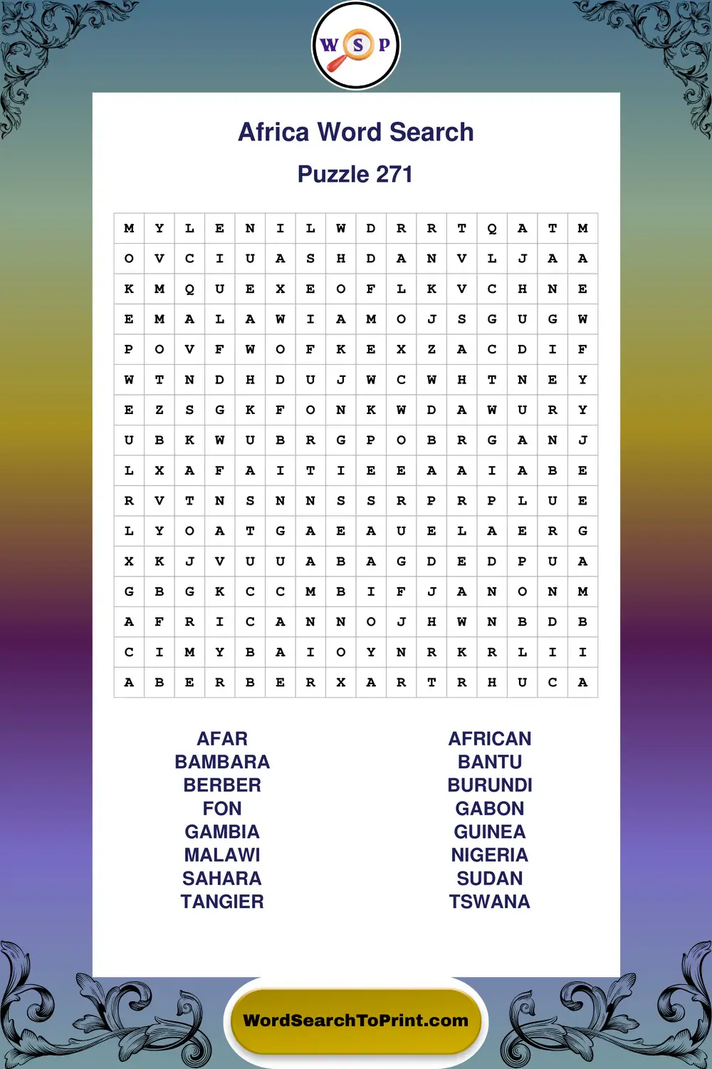 Africa Word Search Puzzle 271