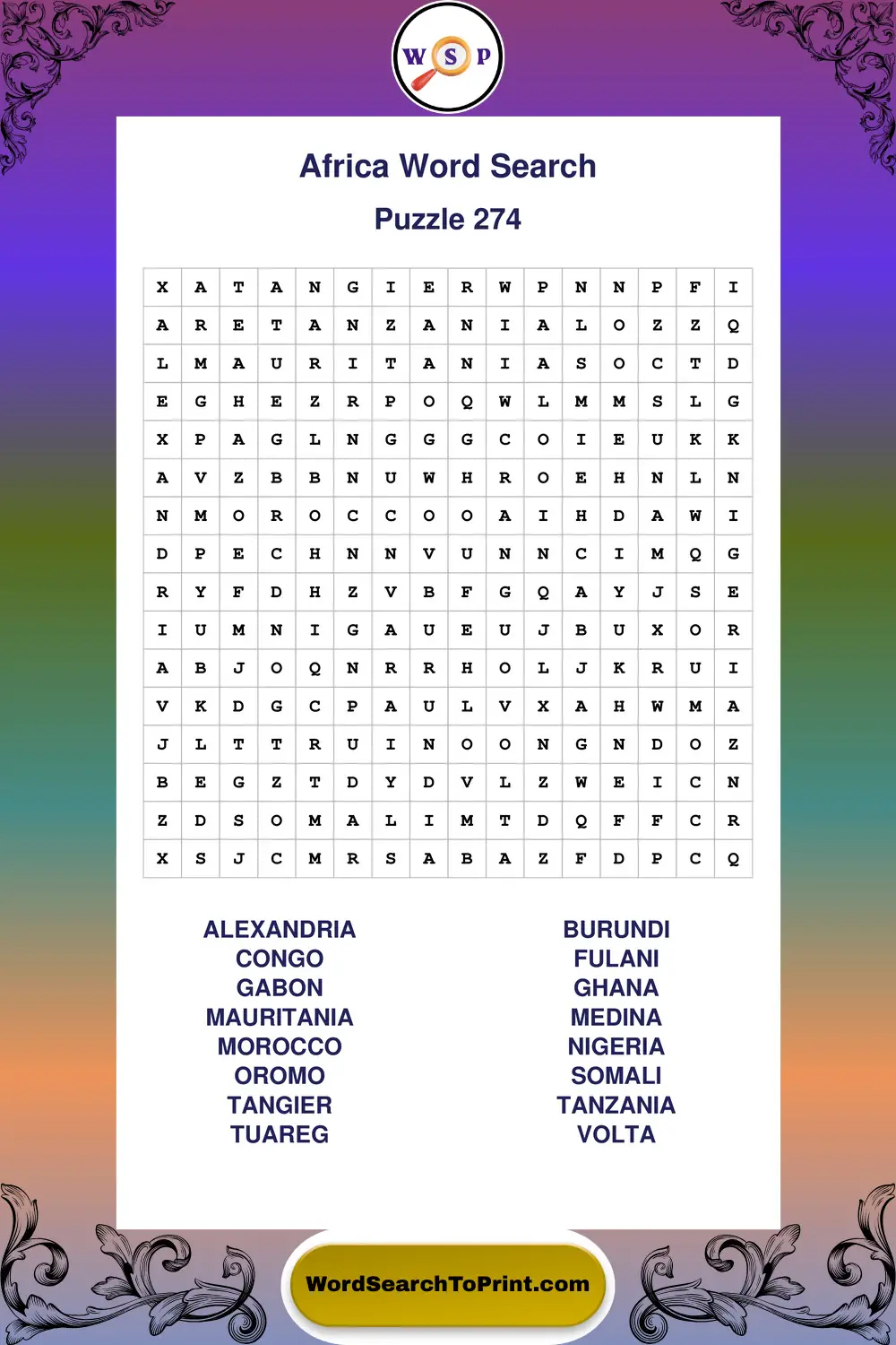 Africa Word Search Puzzle 274