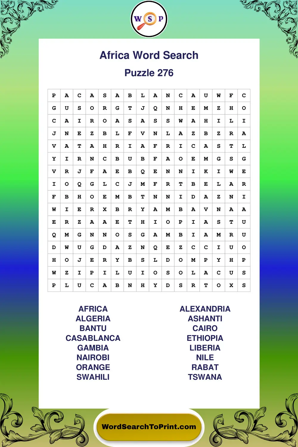 Africa Word Search Puzzle 276