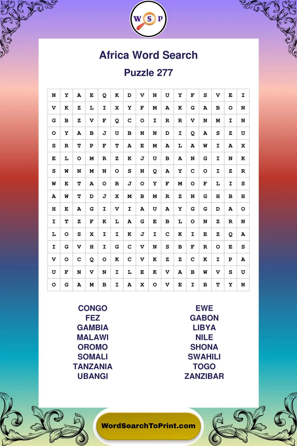 Africa Word Search Puzzle 277