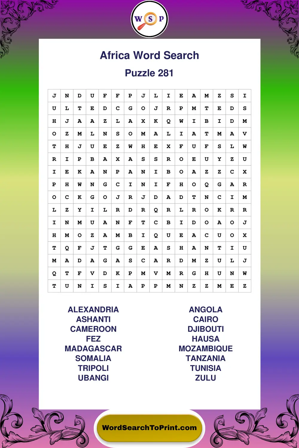 Africa Word Search Puzzle 281