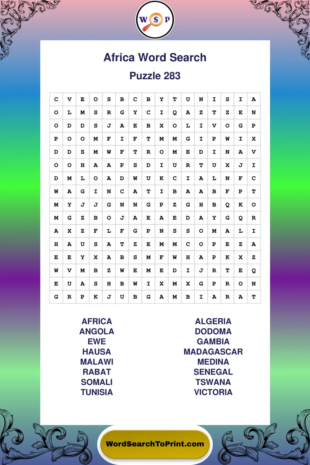 Africa Word Search Puzzle 283