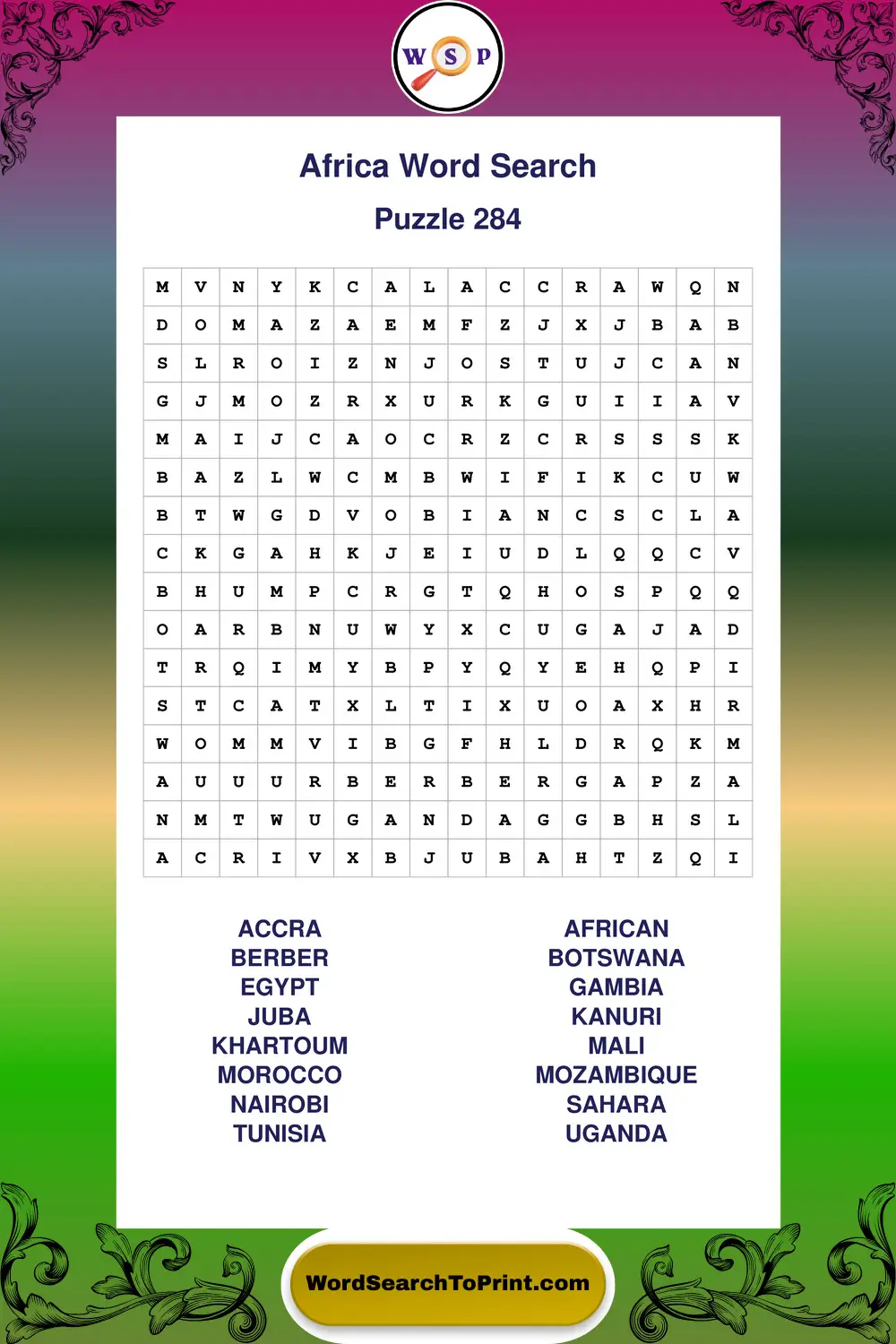 Africa Word Search Puzzle 284