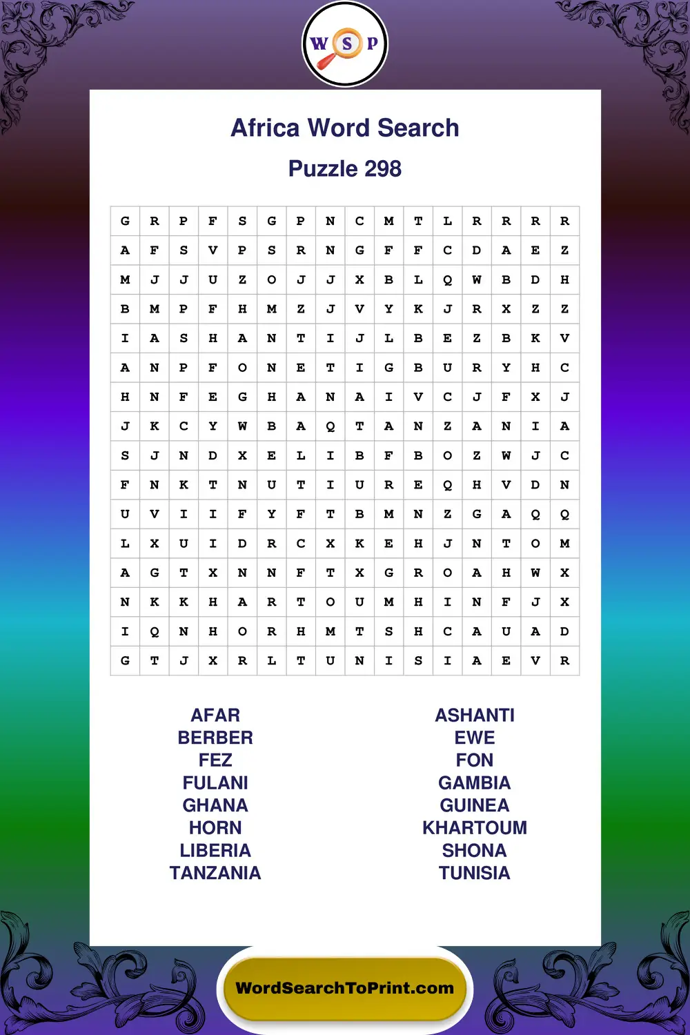 Africa Word Search Puzzle 298